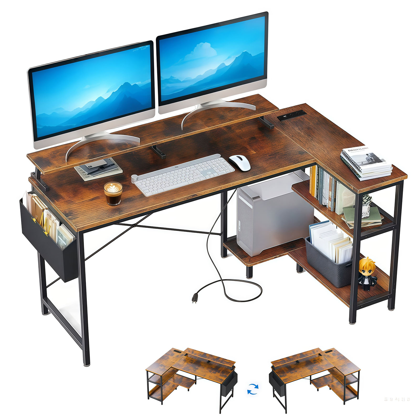 The Vale 47 in Corner Power Desk 47 in compact power desk with built-in outlets for small apartment home office