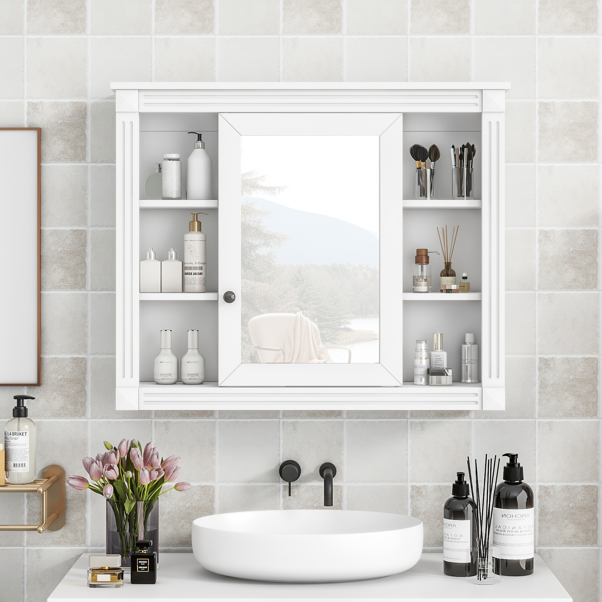 The Mira 35 in Open-Shelf Mirror Cabinet small-space furniture selected for compact homes