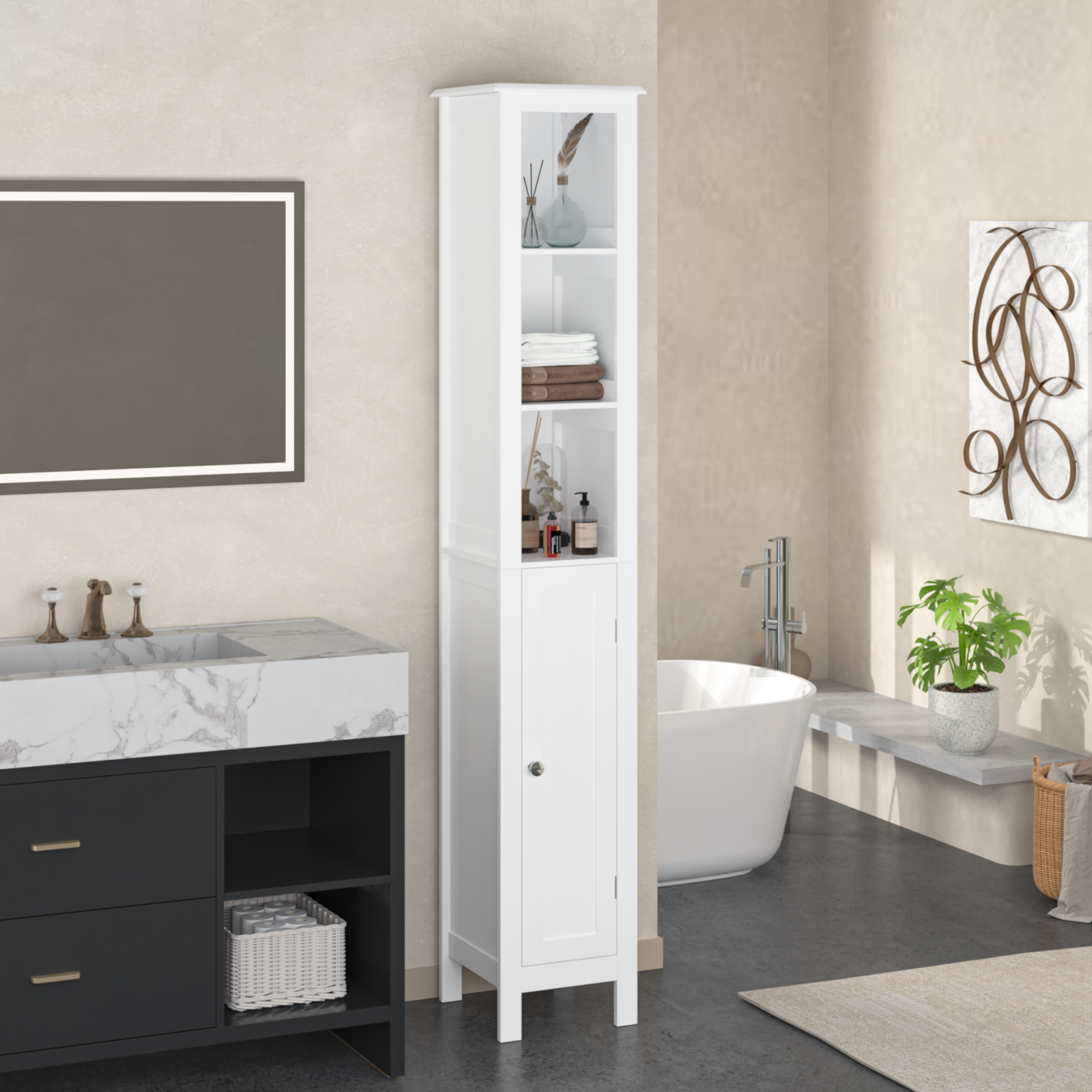 The Oriel 67 in Small-Bathroom Storage Tower 67 in slim bathroom storage tower for narrow small apartment gaps