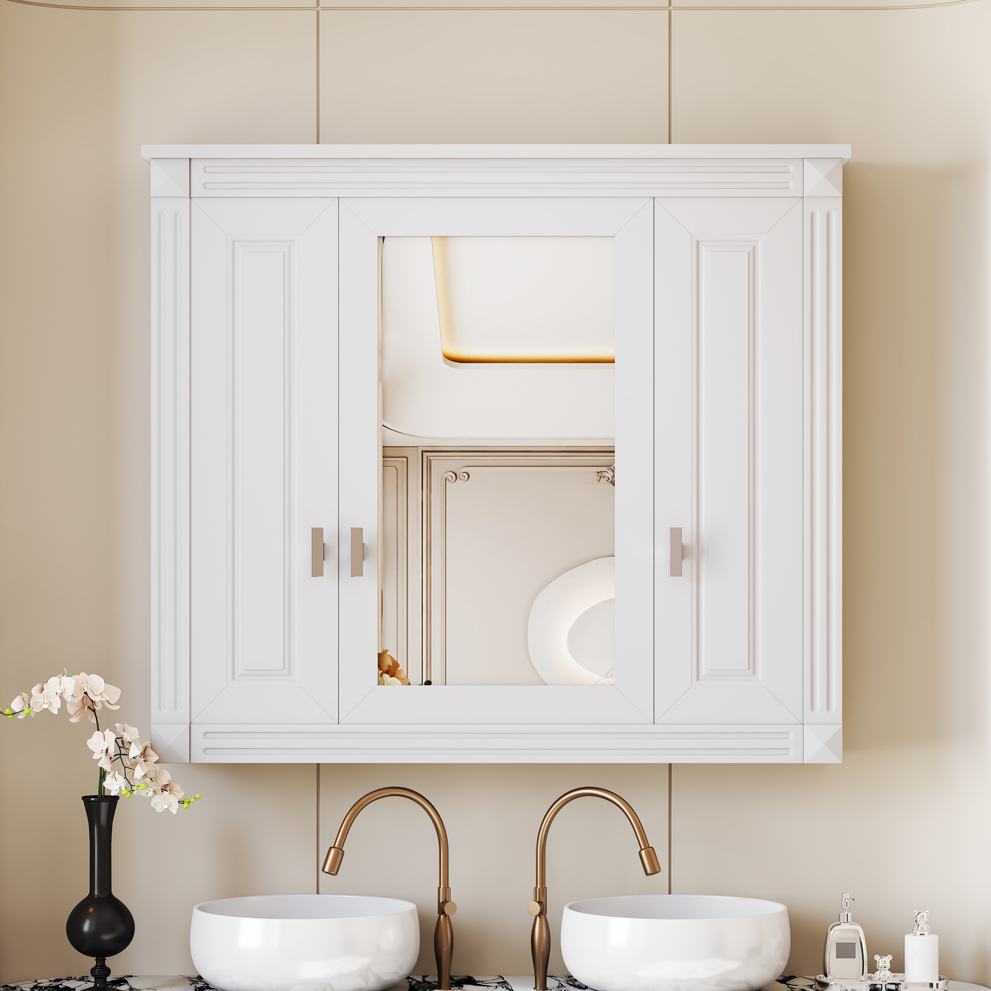The Mira 35 in 5-Shelf Mirror Cabinet small-space furniture selected for compact homes